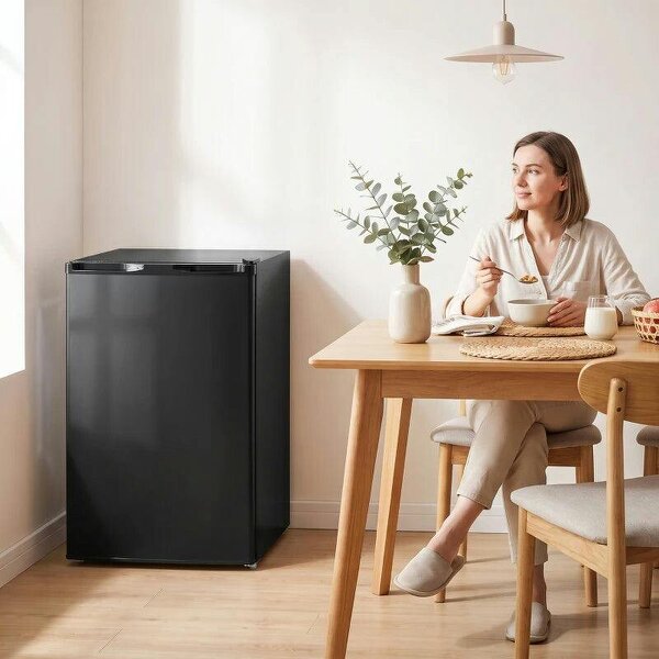 85L Mini Freezer Countertop, Compact Freestanding Upright Freezer with Reversible Door, Removable Glass Shelves, Black