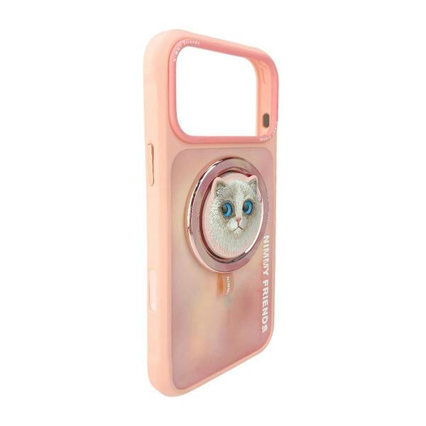 Nimmy Friends Nimmy Big Eye Cute Pet Ragdoll Cat Face Case with Detachable MagSafe Grip for iPhone 17 Pro Max 6.9" Pink