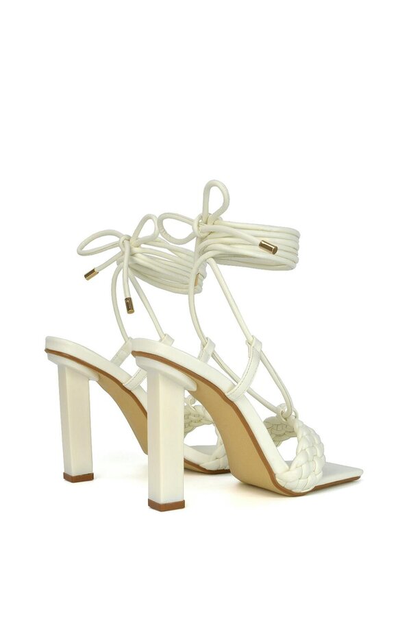 XY LONDON Woven Strap Lace Up Strappy Block Square Toe Heels