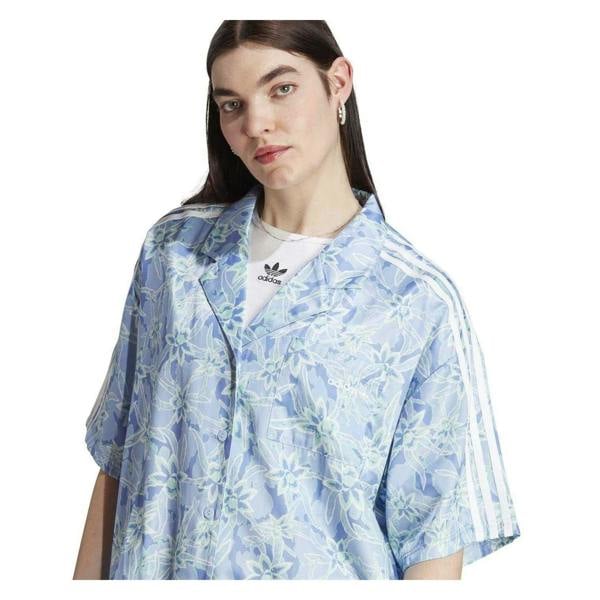 Adidas Womens/Ladies Originals Floral Pattern Relaxed Fit Short-Sleeved Resort Shirt - Blue - 