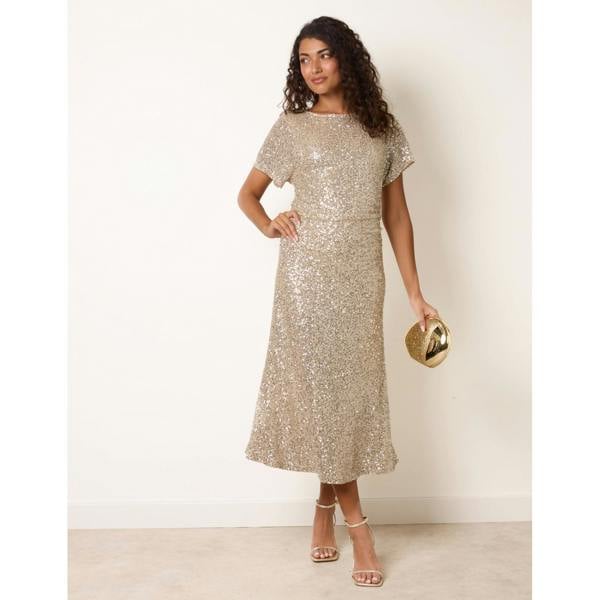 Blue Vanilla Ruched Midi Sequin Dress