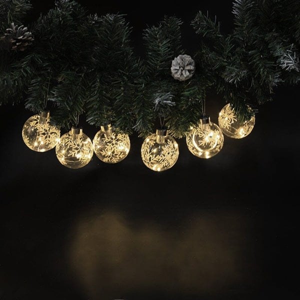 Set of 6 Clear Snowflakes Ball Christmas Glass LED Light Hanging Ornaments Living and Home