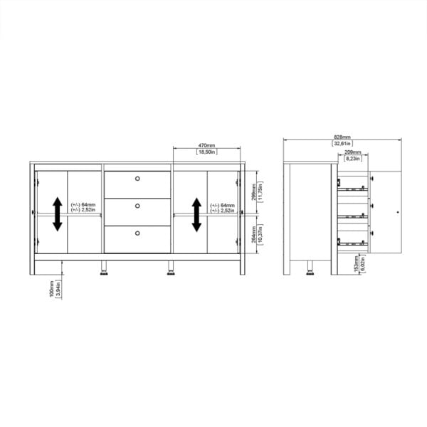 Wyld Haus Gossmere Matt Black Sideboard 2 Doors 3 Drawers