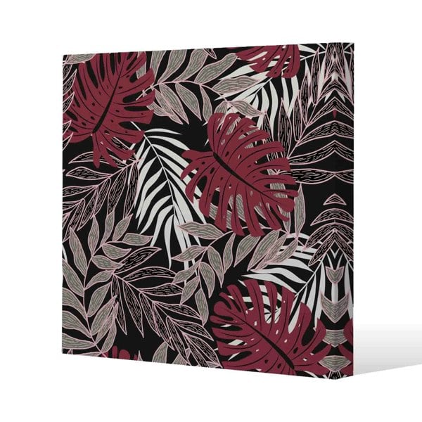 Benjamin Tate Design Tropical Leaves in Red, White & Grey Slim Style Canvas Print  75x75cm , 15mm Slim Real wood.