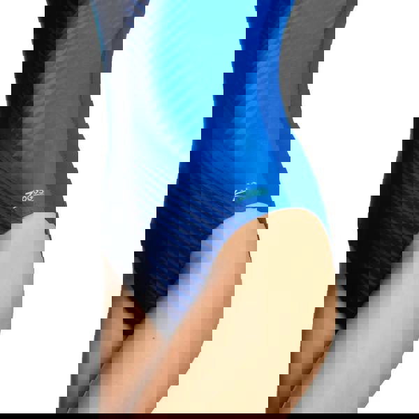 Zoggs spinal powerback blue swimsuit with textured pattern