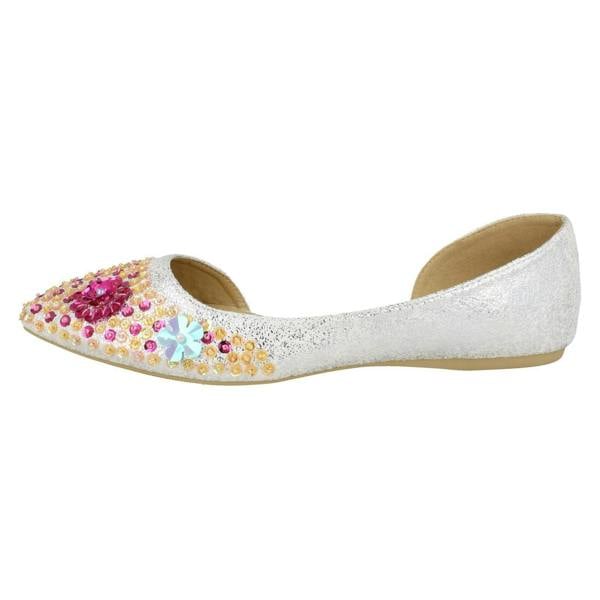 Spot On Ladies Spot On Sequin Ballerinas With Flower Detail F80374