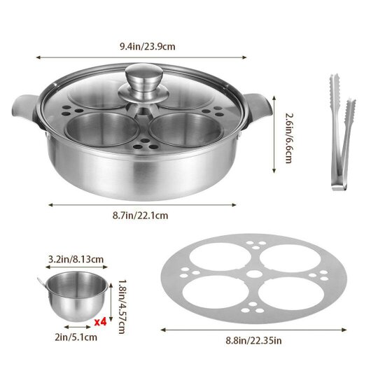 Havendro Stainless Steel Poached Egg Maker Pot Egg Poacher with 4x Bowls
