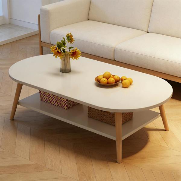 Havendro White Modern Double-Layer Coffee Table Space-Saving Living Room Side Table