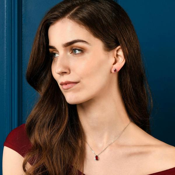 Zavana Red Pear Shaped Silver Pendant Necklace with Red Cubic Zirconia Stone for Women