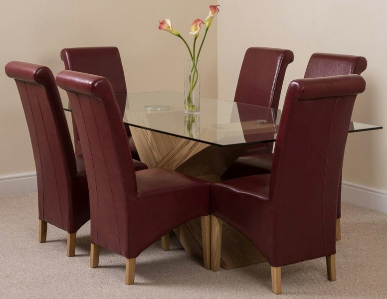 That's Furniture Valencia Oak Large Glass Dining Table & Montana Leather Chairs