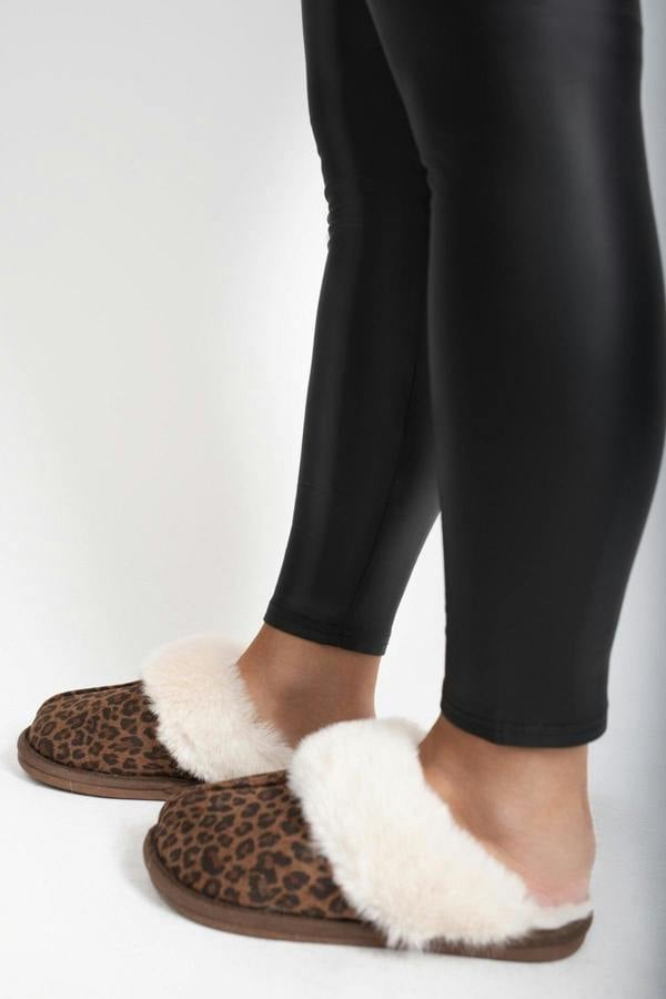 Maelis Faux Fur Lined Slip On Slippers - Leopard