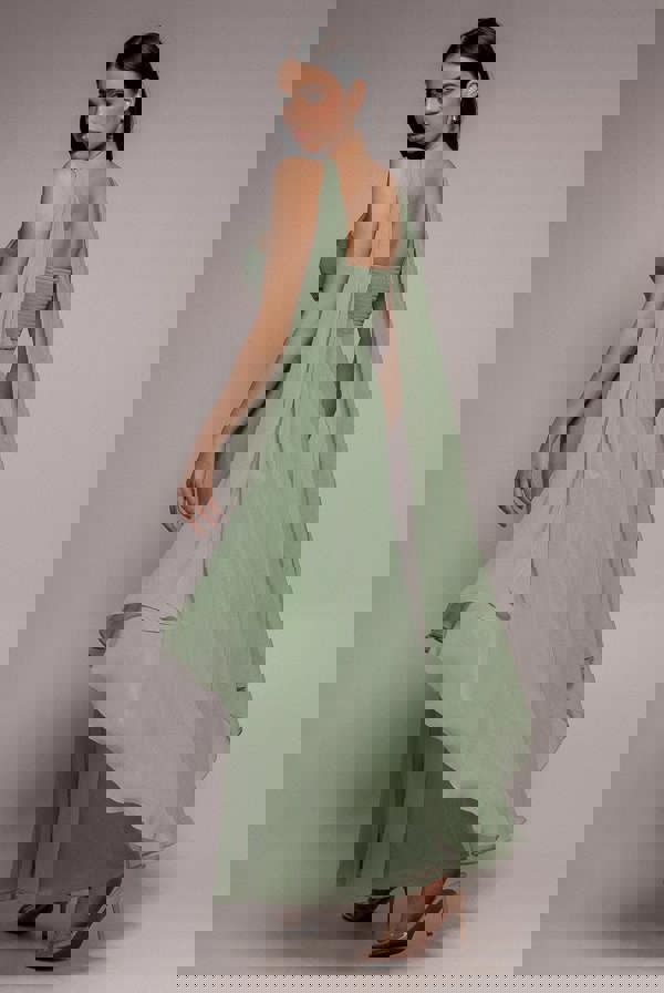 Multiway Cape Chiffon With Embellished Trim Maxi Dress - Sage Green DR4924