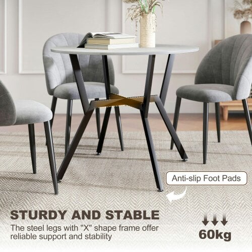 Wyld Haus Donato Grey Round Dining Table With Black Metal Legs And Anti Slip Feet 90cm