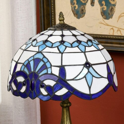 Wyld Haus Repatto Glass And Metal Blue Handcrafted Stained Glass Table Lamp