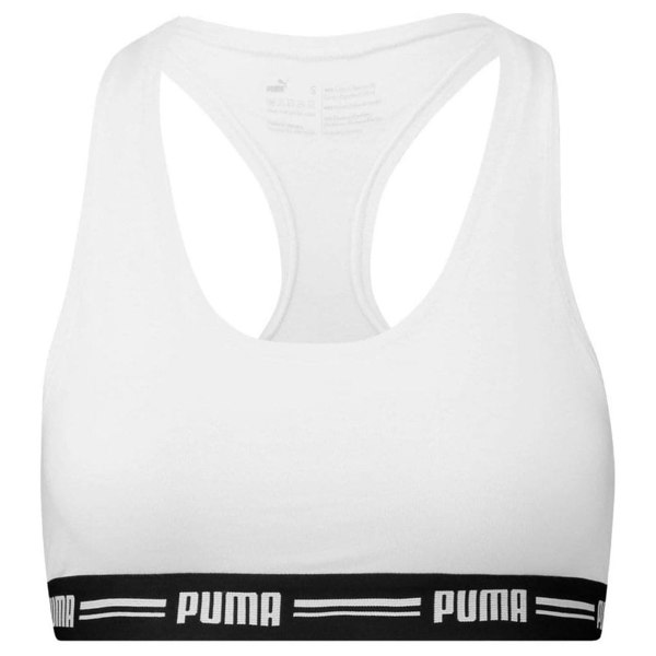 Puma Striped Logo Racerback Bra Top, White