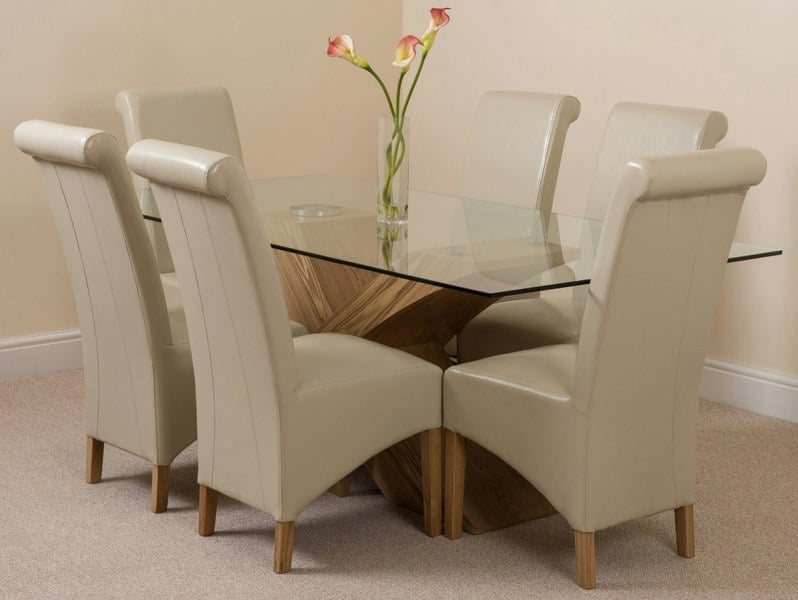 That's Furniture Valencia Oak Large Glass Dining Table & Montana Leather Chairs