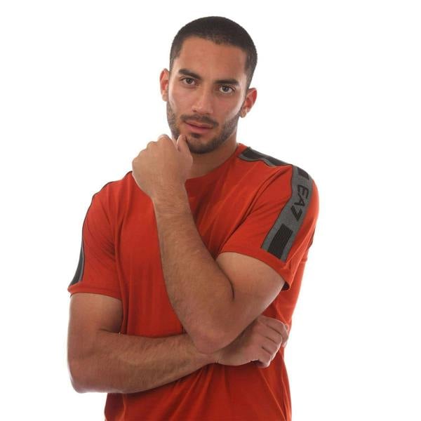 Emporio Armani EA7 Mens Series Logo Cotton T-Shirt - Orange - 