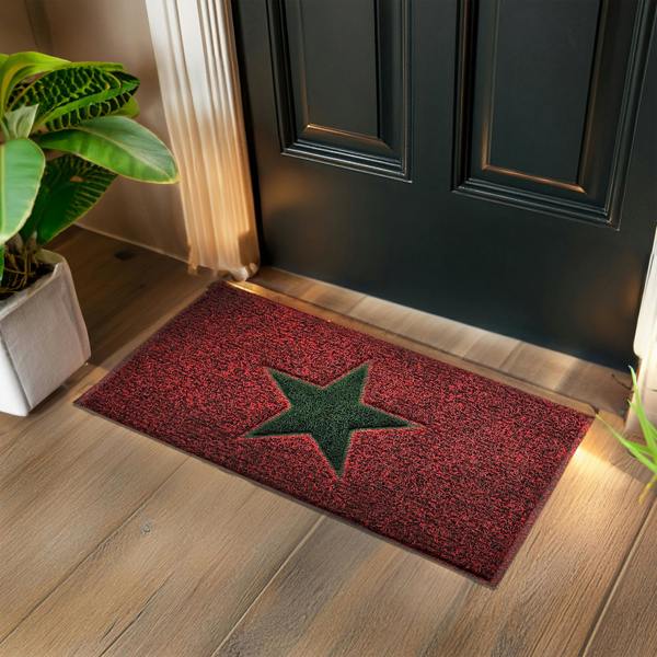 Nicoman Christmas Star PVC Spaghetti Doormat - Red & Green Design
