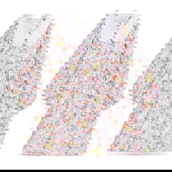 Baby Girls Peter Pan Collar Floral Printed Dress with Tights, Multicolour - Minicuddles