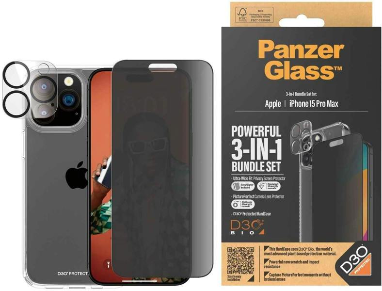 PanzerGlass Panzer Glass Privacy Powerful 3 in 1 Bundle Pack for iPhone 15 Pro Max 6.7" - B1175+P2812