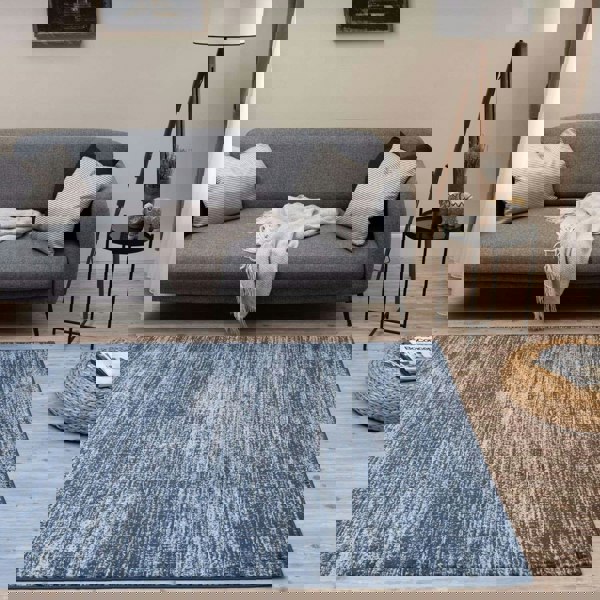 Blue colour rug, Non-shedding, stain-resistant, and pet-friendly.