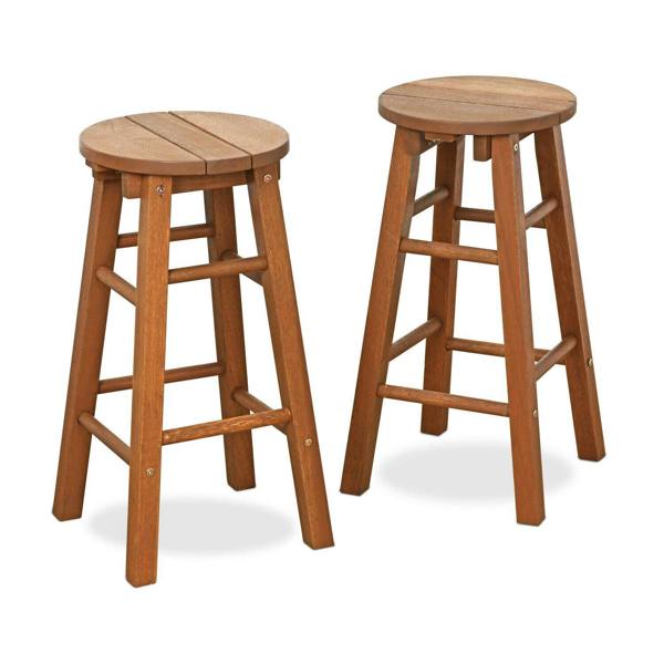 WALPLUS Tioman Outdoor Hardwood Promo Arch Bar Stool, Set of 2, Natural | Modern Home Decor