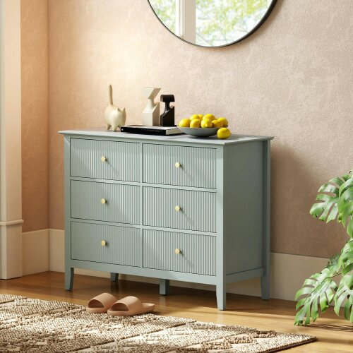 Wyld Haus Visalo Wooden Mint Green 6 Drawer Fluted Storage Dresser