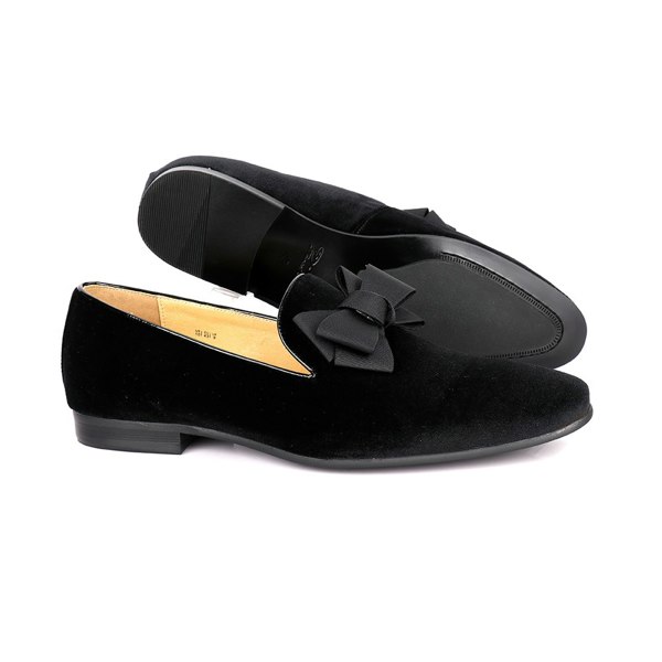 David WeJ Alfred Velvet Bow Tie Loafers - Black