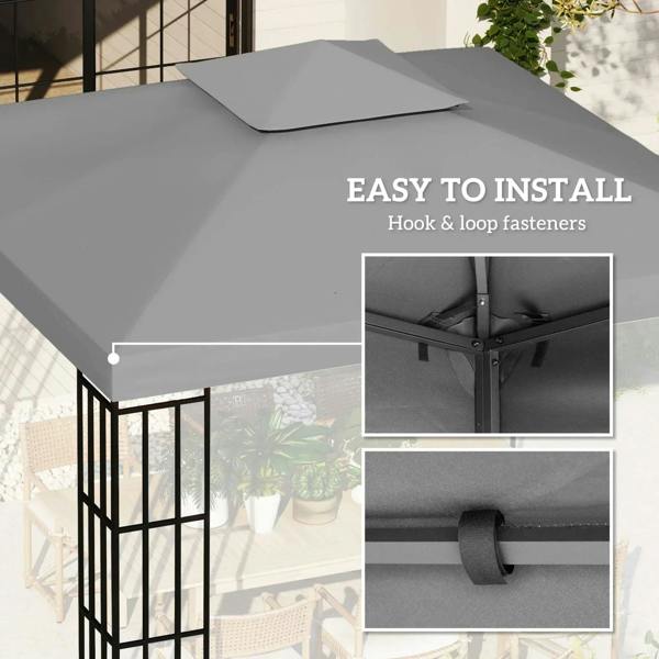 Light grey double-tier gazebo top cover with hook-and-loop fastening straps