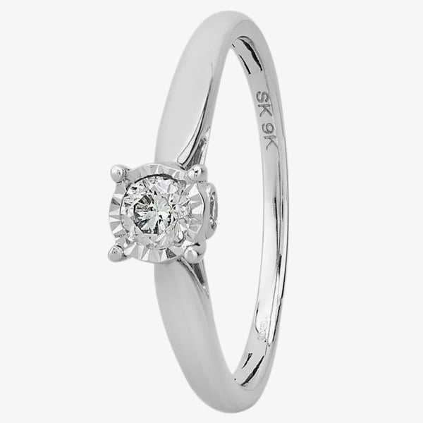 T. H. Baker 9ct White Gold 0.25ct Diamond Bridge Accent Solitaire Ring TH011886R