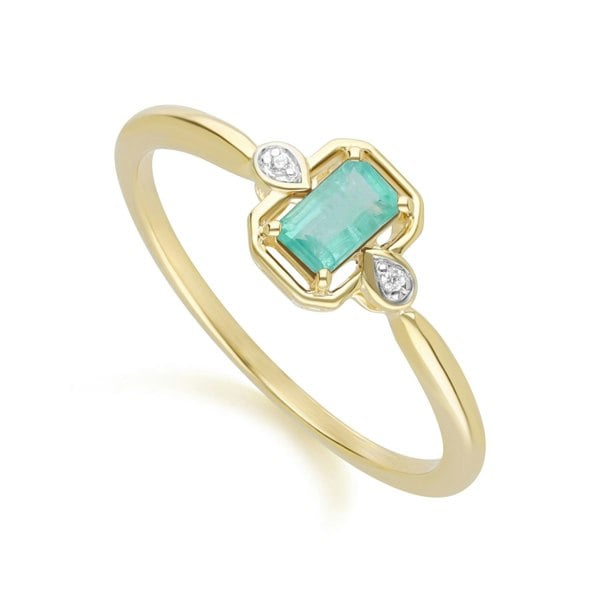 Gemondo Classic Emerald Baguette & Diamond Ring In 9ct Yellow Gold