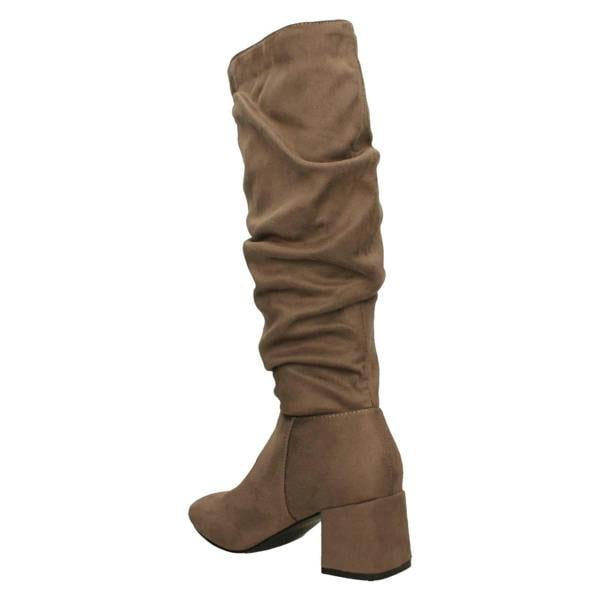 Spot On Ladies Spot On Rouched Mid Block Heel Knee High Boots F51242