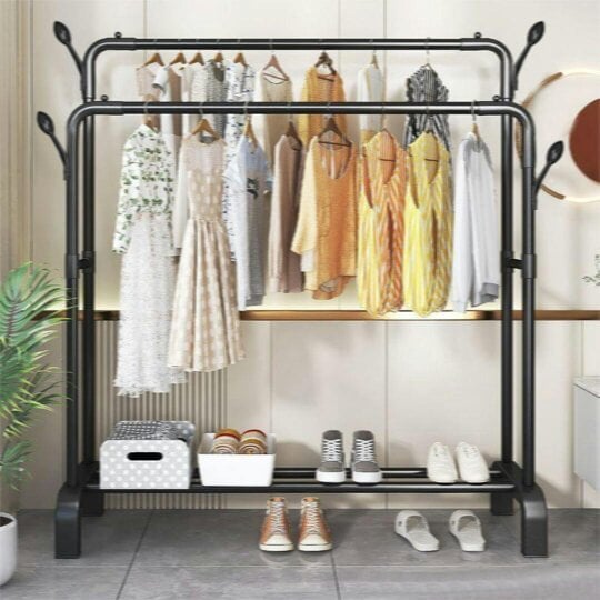Havendro Heavy Duty Double Clothes Rail Hanging Rack Garment Display Stand Shoes Storage