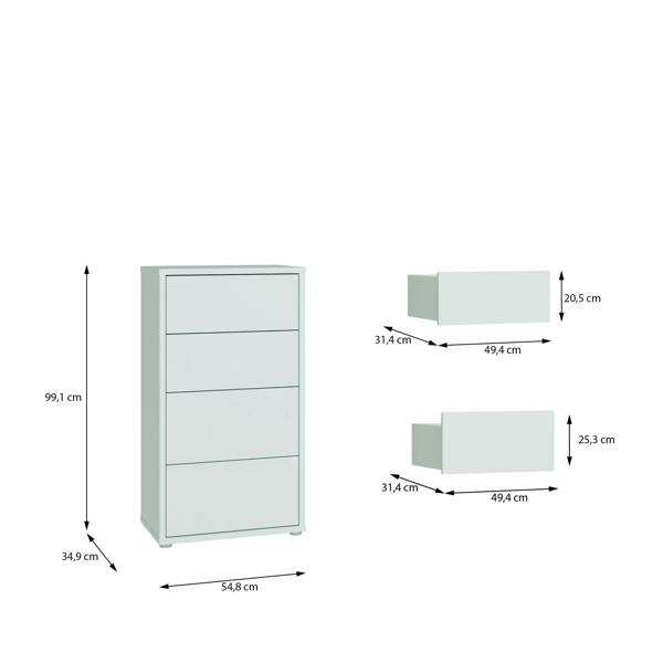 Alice Springs Tall 4 Drawer Chest with Push-to-Open Drawers in Light Grey