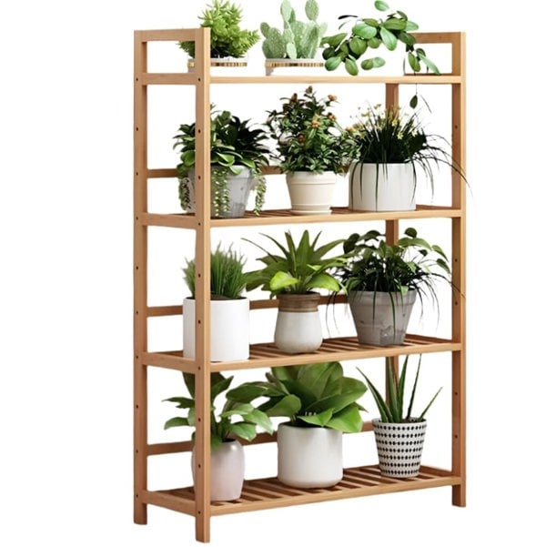 Modcraft 4 Tier Bamboo Plant Stand Ladder with Adjustable Shelves, Corner Storage Shelf, 67x25x99 cm