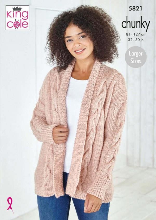 King Cole Big Value Chunky Knitting Pattern 5821, Cardigans, Sweaters for Women, 32 - 50 Inches