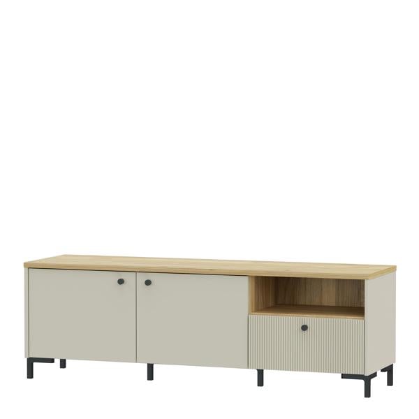 Furniture To Go Bixbite Wide TV Unit with Fluted Drawer, Open Shelf & Cupboard in Mauvella Oak and Sand
