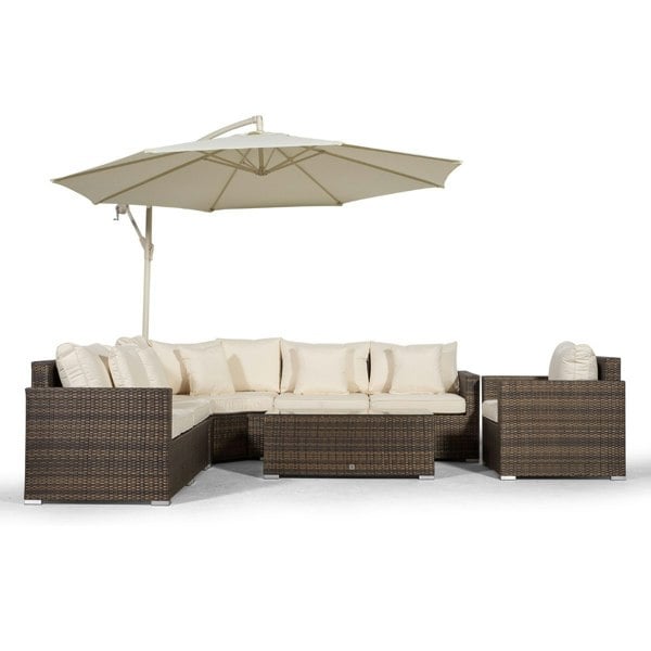 Giardino Santorini L Shape Modular 6 Seat Rattan Corner Sofa Set With Armchair & Coffee Table