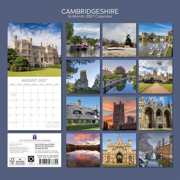 Cambridgeshire Calendar 2027, Wall Calendars, Month To View, Travel, Gift