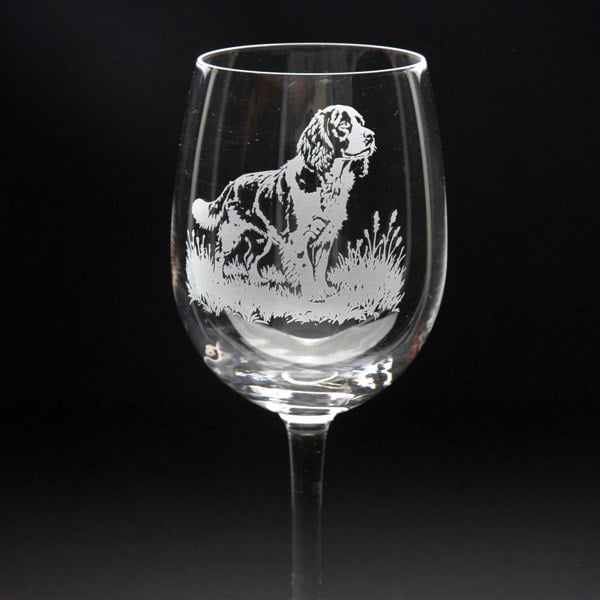 Glyptic Glass Art Springer Spaniel Dog Crystal Wine Glass - Hand Etched/Engraved Gift