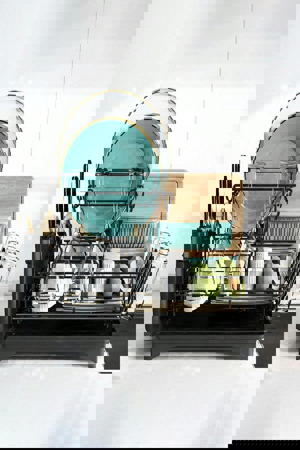 Living and Home 2-Tier Detachable Dish Drainer Rack Multifunctional Drainage Rack with Cup Holder and Kitchen Utensil Holder