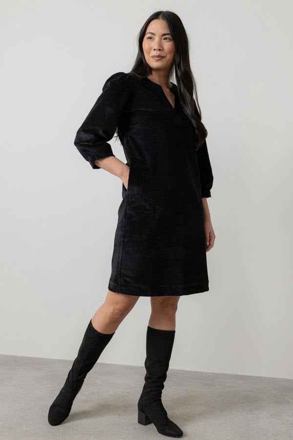 Harvest Stretch Jumbo Cord Shift Dress Black | Lily and Me Clothing