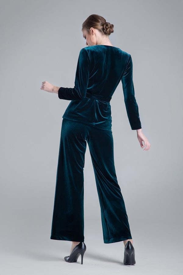 Rumour London Evelyn velvet wrap jacket with a self-tie sash in emerald green