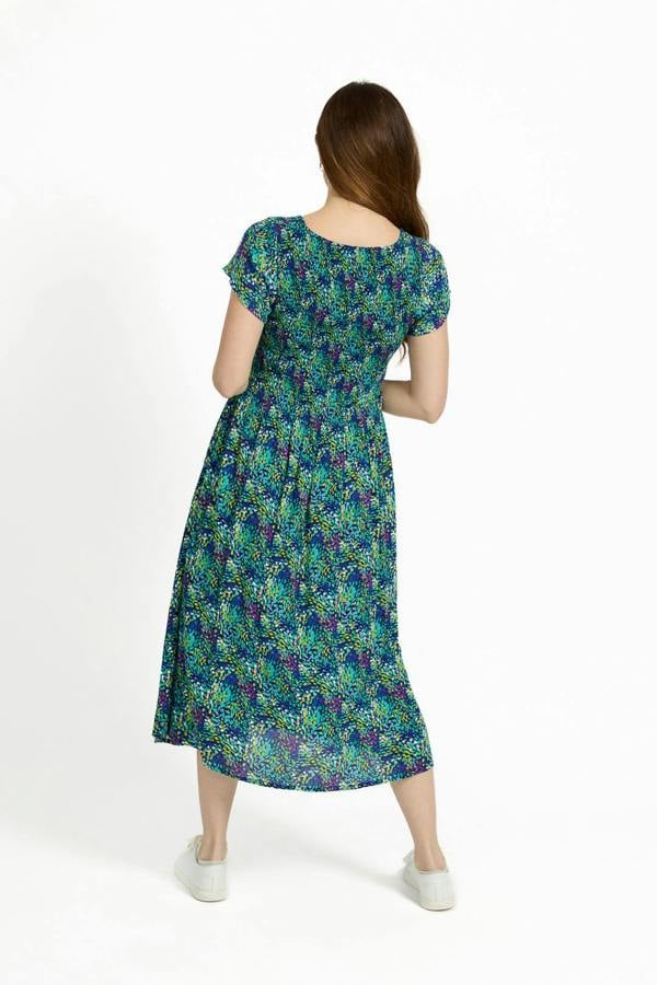 Mudflower Dotty Print Shirred Bodice Midi Dress
