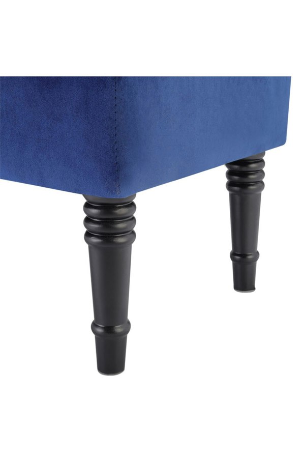 Living and Home Blue Buttoned Tufted Velvet Storage Ottoman Bench with Rubberwood Legs Luxury Bed End Stool