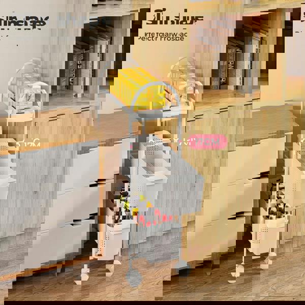 Levede 3 Tier Narrow Trolley Cart on Wheels Pull out and Hanging Storage Basket