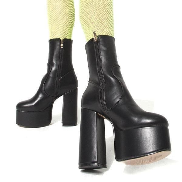 Lamoda Adore You Platform Ankle Boots Black PU, Chic Platform Booties