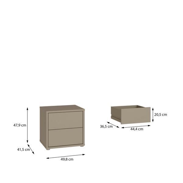 Furniture To Go Alice Springs Low Bedside Cabinet with 2 Drawers Push-to-Open in Taupe