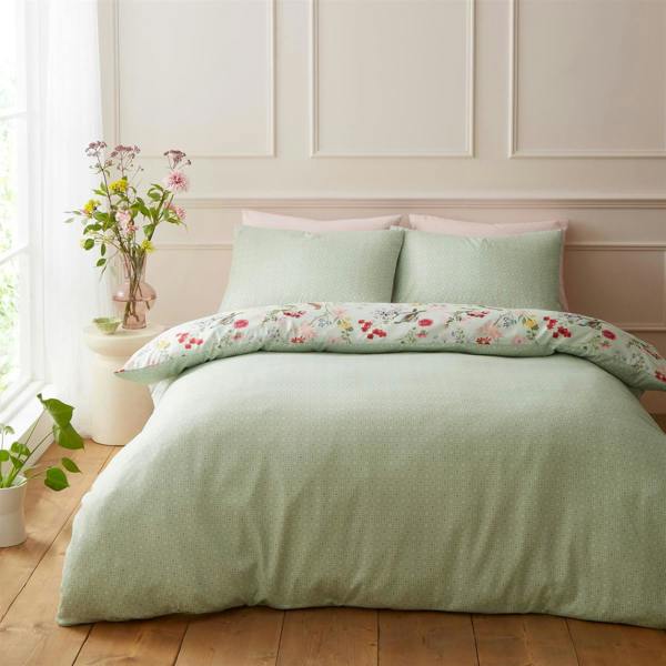 RHS Birds In Bloom Green Duvet Cover Set