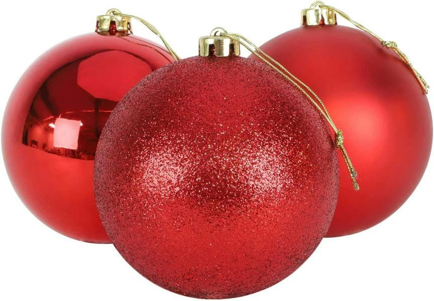 Shatchi Red Shatterproof Christmas Baubles in Pack Sizes of 3 or 6, 10cm Tree Decorations